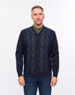G57M02 Mens Pattern Front Knit V Neck Sweater Gabicci Heritage - NAVY