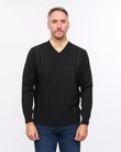 G57M03 Mens Pattern Front Knit V Neck Sweater Gabicci Heritage - BLACK