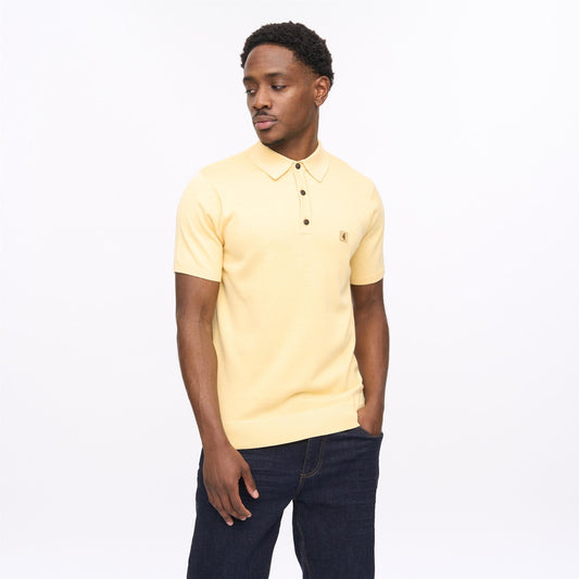 V56GK04 Mens Jackson Short Sleeve Plain Knit Polo Gabicci Vintage - LEMON