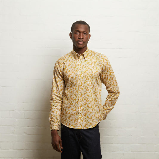 V55GW06 Mens Brodie Long Sleeve Printed Woven Shirt Gabicci Vintage - GOLD
