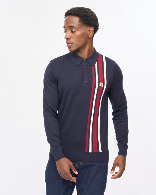 V57GM03 Mens Soda Long Sleeve Knit Polo Gabicci Vintage - NAVY