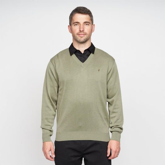 G00K01 Mens Vee Neck Sweater Gabicci Classic  - OLIVE