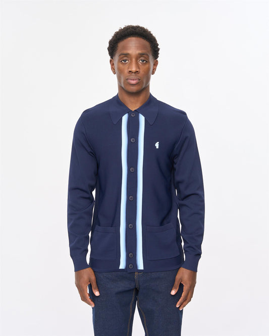 V57GM26 Mens Bromley Long Sleeve Button Thru Knit Polo Gabicci Vintage - NAVY