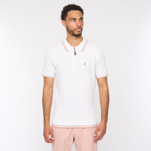 G54M08 Mens Short Sleeve Zip Neck Knitted Polo Gabicci Classic - WHITE