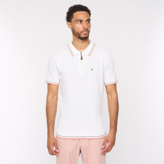 G54M08 Mens Short Sleeve Zip Neck Knitted Polo Gabicci Classic - WHITE
