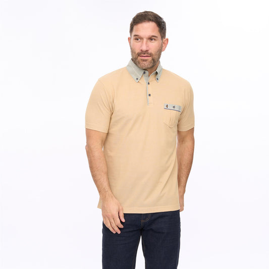 G56X16 Mens Short Sleeve Oxford Collar Jersey Polo Gabicci Classic - SANDSTONE