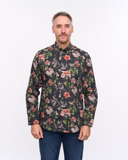 G57W10 Mens Print Shirt Gabicci Heritage - BLACK