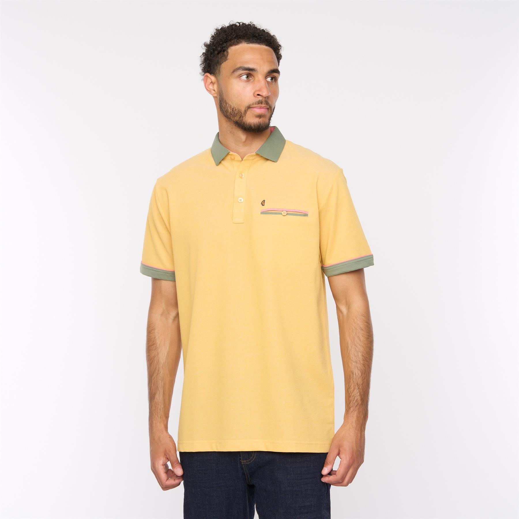Yellow Short Sleeve Oxford Polo Shirt G52X09 Mens Short Sleeve