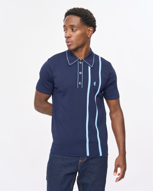 V57GM23 Mens Beckenham Short Sleeve Knit Polo Gabicci Vintage - NAVY