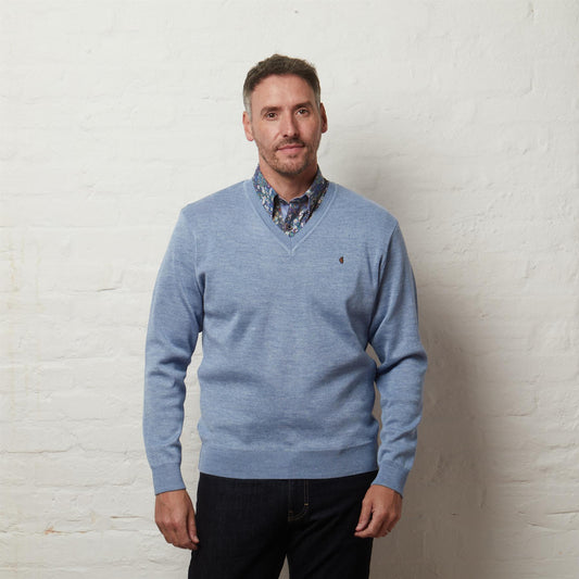 G56K01 Mens Plain Knit V-Neck Gabicci Classic - SURF