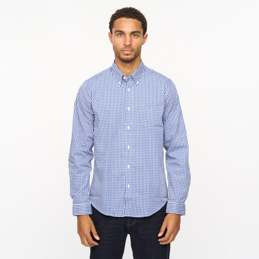 V55GW01 Mens Fraser Long Sleeve Woven Check Shirt Gabicci Vintage - COBALT