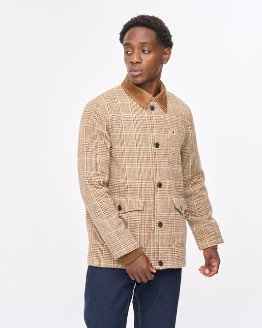 V57GJ11 Mens Hunter Style Prince Of Wales Jacket Gabicci Vintage - CARAMEL