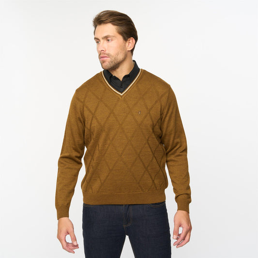 G55M04 Fancy Vee Neck Sweater Gabicci Classic NUTMEG