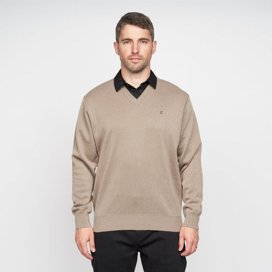 G00K01 Mens Vee Neck Sweater Gabicci Classic  - STONE