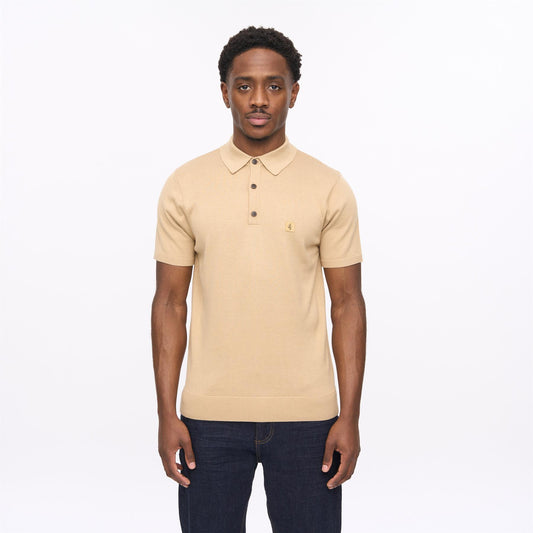 V56GK04 Mens Jackson Short Sleeve Plain Knit Polo Gabicci Vintage - SANDSTONE
