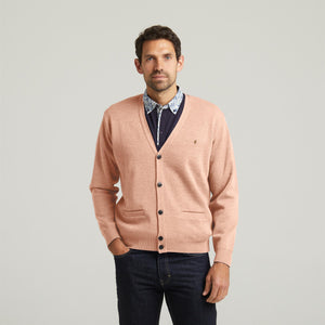 G54K02 Mens Plain Vee Kneck Cardigan Gabicci Classic - PEACH