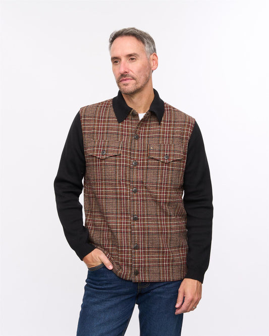 G57M17 Mens Workwear Check Shirt Gabicci Heritage with Knit Sleeves - BLACK