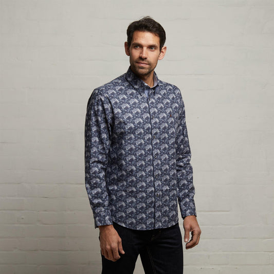 G53W12 Mens Long Sleeve Printed Woven Shirt Gabicci Classic - STORM