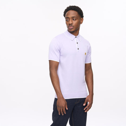V56GM09 Mens Lineker Short Sleeve Tipped Trim Knitted Polo Gabicci Vintage - HEATHER