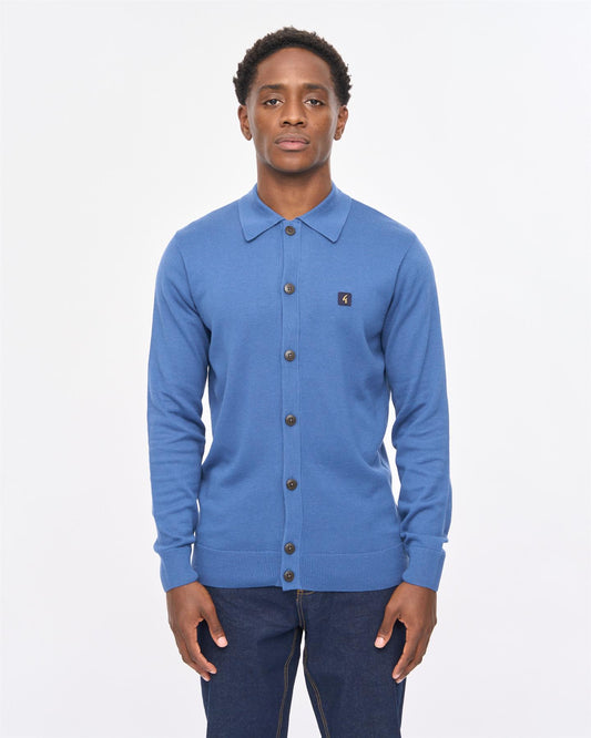 V57GK16 Mens Azima Long Sleeve Plain Knit Button Thru Gabicci Vintage - AIRFORCE
