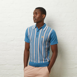 V54GM05 Mens Johnny Short Sleeve Pattern Knitted Polo Gabicci Vintage - AQUA