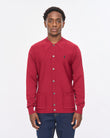 V57GM27 Mens Eddie Long Sleeve Button Thru Knit Polo Gabicci Vintage - CLARET