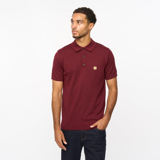 V55GK04 Mens Jackson Short Sleeve Plain Knitted Three Button Polo Gabicci Vintage - MULBERRY