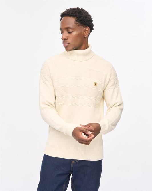 V57GM20 Mens Emilio Long Sleeve Roll Neck Knit Gabicci Vintage - CREAM