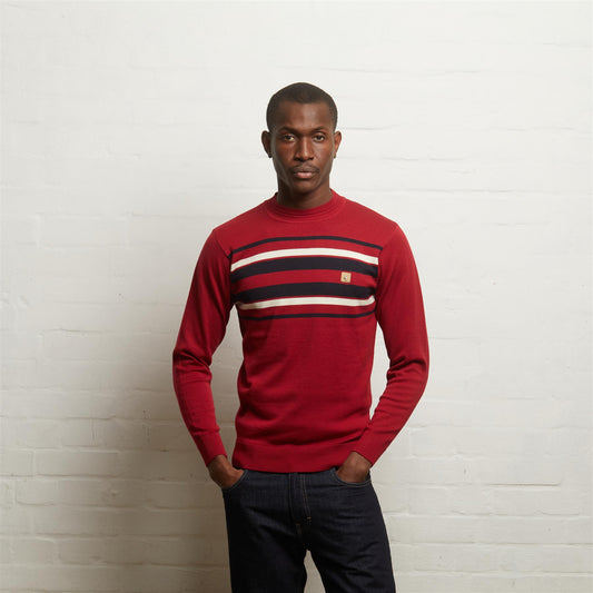 V55GM19 Mens Liam Long Sleeve Knitted Crew Neck Sweater Gabicci Vintage - CHERRY