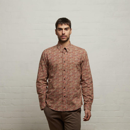 V53GW03 Mens Rory Woven Print Shirt Gabicci Vintage - BERRY