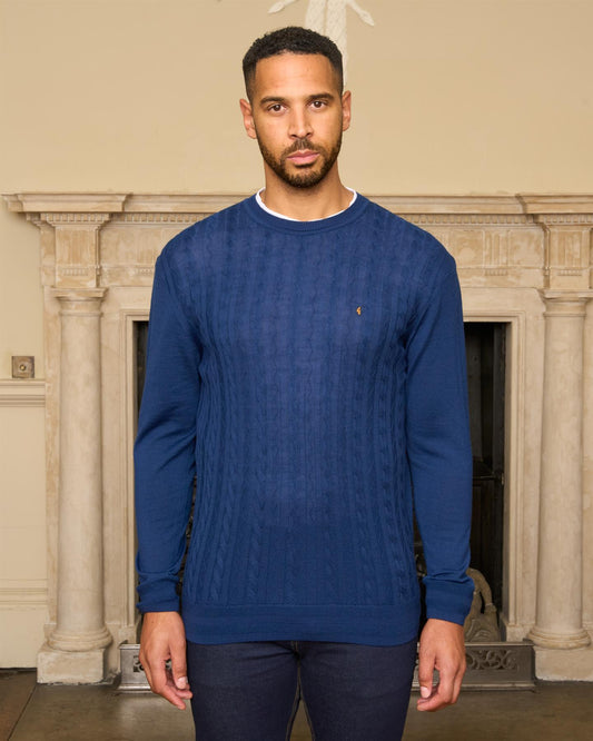 G57K22 Mens Plain Merino Knit Crew Neck Sweater Gabicci Heritage - NAVY