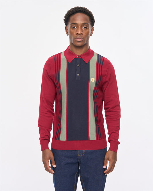 V57GM00 Mens Searle Long Sleeve Knit Polo Gabicci Vintage - CLARET