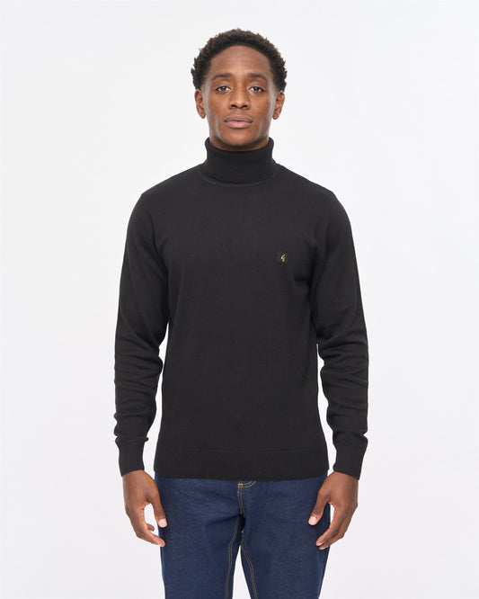 V57GK09 Mens Ricardo Long Sleeve Plain Knit Roll Neck Gabicci Vintage - BLACK