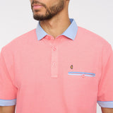 G52X09 Mens Short Sleeve Oxford Jersey Polo Shirt Gabicci Classic - CORAL