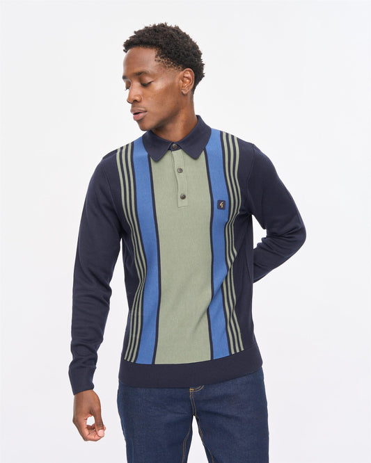 V57GM00 Mens Searle Long Sleeve Knit Polo Gabicci Vintage - NAVY