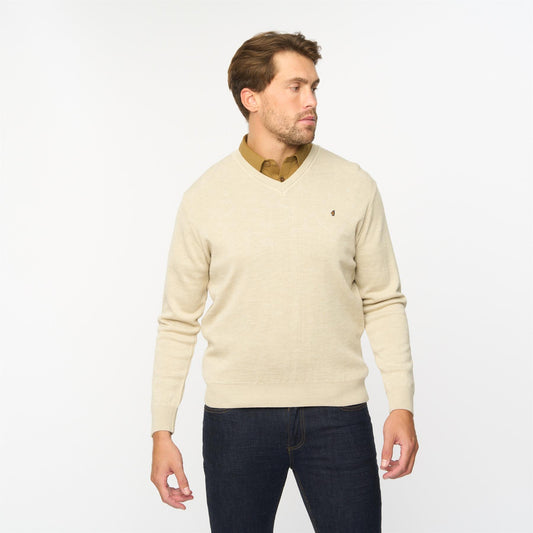 G55K01 Plain Vee Neck Sweater Gabicci Classic LINEN