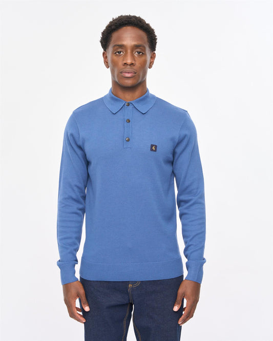 V57GK08 Mens Francesco Long Sleeve Plain Knit Polo Gabicci Vintage - AIRFORCE