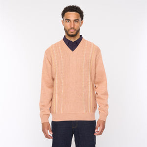 G54M05 Mens Plain Vee Kneck Pattern Front Knit Gabicci Classic - PEACH
