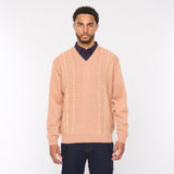 G54M05 Mens Plain Vee Kneck Pattern Front Knit Gabicci Classic - PEACH