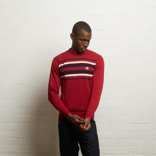 V55GM19 Mens Liam Long Sleeve Knitted Crew Neck Sweater Gabicci Vintage - CHERRY