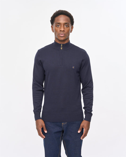 V57GK15 Mens Naxton Long Sleeve Plain Knit Zip Neck Gabicci Vintage - NAVY