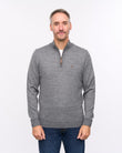 G57K21 Mens Long Sleeve Plain Merino Knit Quarter Zip Polo Gabicci Heritage - CHARCOAL