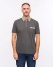 G57X09 Mens Short Sleeve Oxford Jersey Woven Trim Polo Gabicci Heritage - CHARCOAL