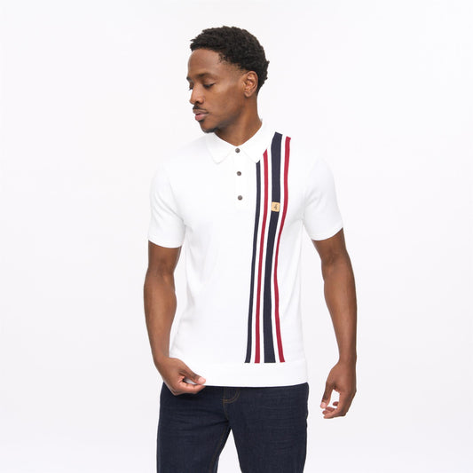 V56GM03 Mens Soda Short Sleeve Side Stripe Knit Polo Gabicci Vintage - WHITE