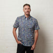G56W07 Mens Button Under Short Sleeve Print Shirt Gabicci Classic - NAVY