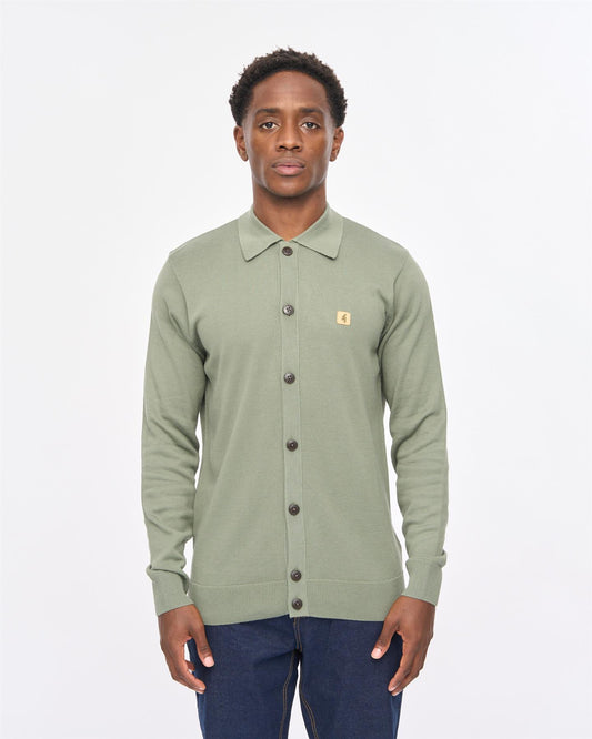 V57GK16 Mens Azima Long Sleeve Plain Knit Button Thru Gabicci Vintage - KHAKI