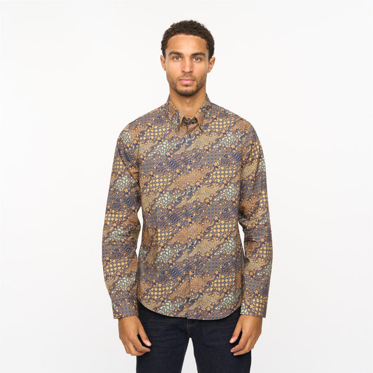 V55GW11 Mens Oliver Long Sleeve Printed Woven Shirt Gabicci Vintage - NAVY