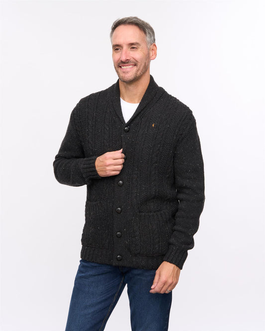 G57M20 Mens Chunky Cable Knit Button Thru Cardigan Gabicci Heritage - ANTHRACITE
