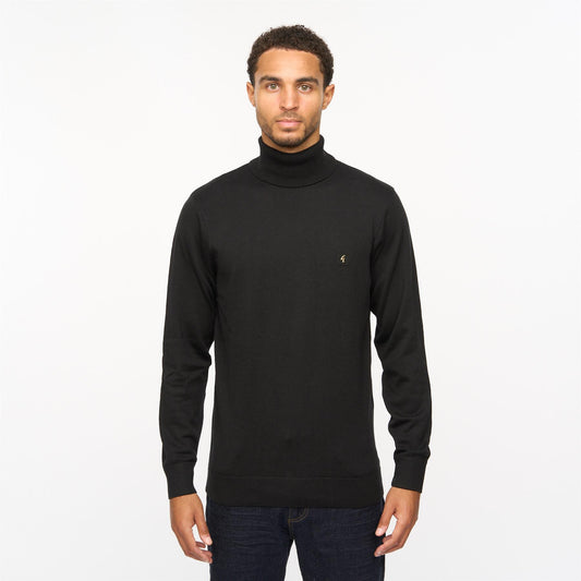 V55GK09 Mens Ricardo Long Sleeve Plain Knitted Roll Neck Gabicci Vintage - BLACK