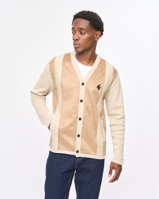 V57GM28 Mens Hurst Long Sleeve Knit Cardigan Gabicci Vintage - LINEN